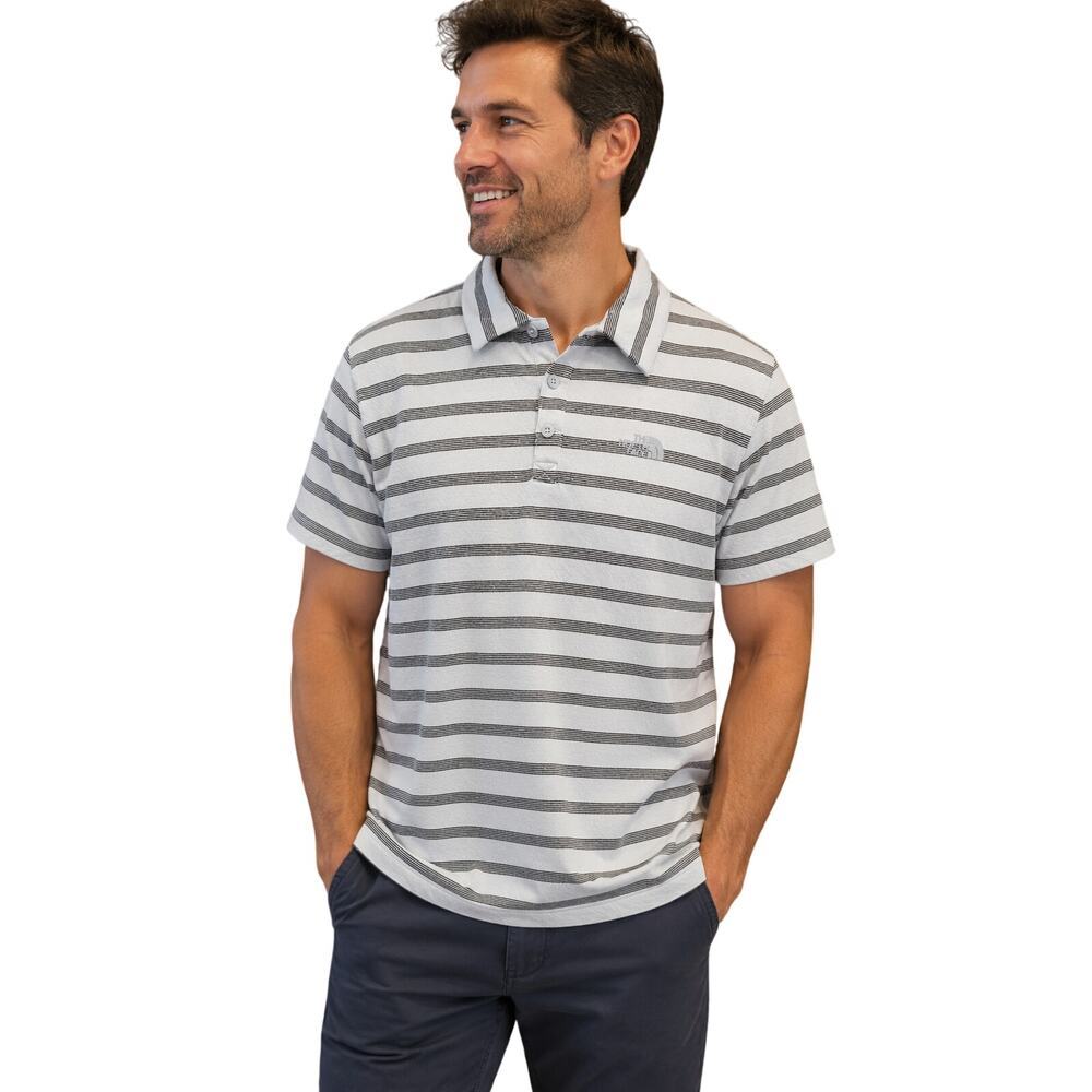 The North Face quick flash dry blue striped preppy polo knit stretch sz large